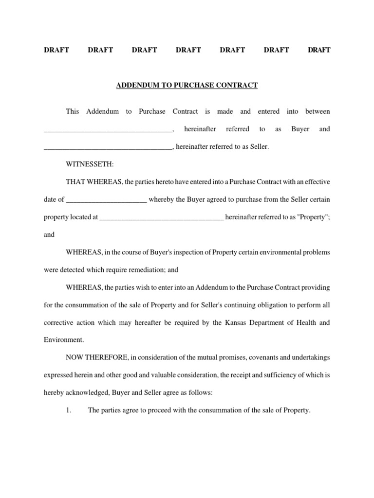Addendum To Purchase Contract | PDF | Indemnity | Sales