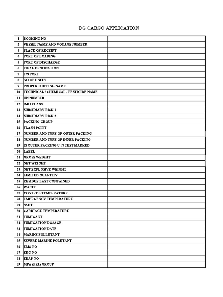 DG Cargo Application Form Details | PDF