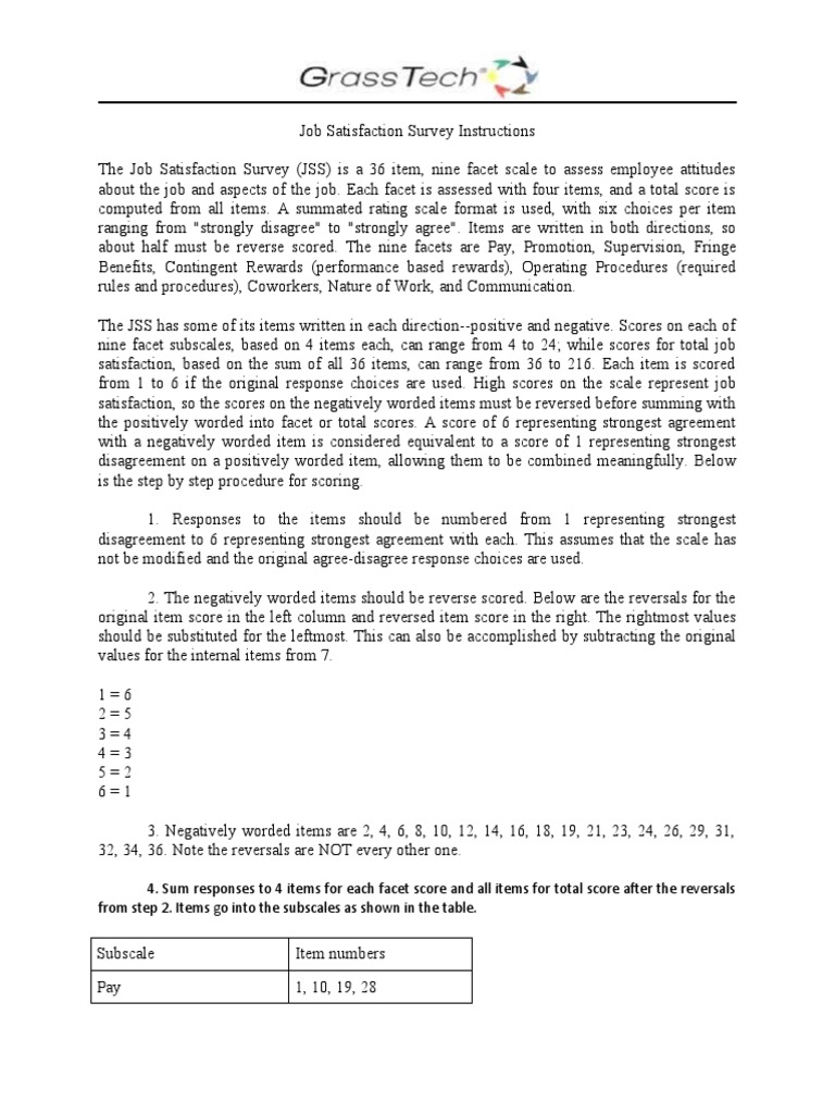 JSS Instructions | PDF | Job Satisfaction | Psychology