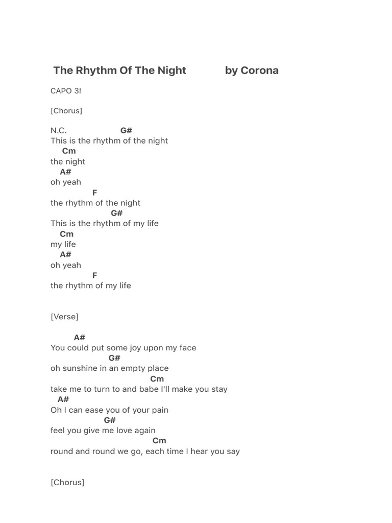 Rhythm of the Night Lyrics & Chords | PDF | Language Arts & Discipline ...