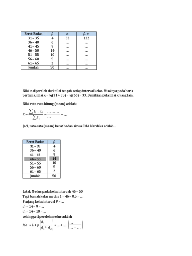 Rata-rata, Modus, dan Median Berat Badan Siswa | PDF
