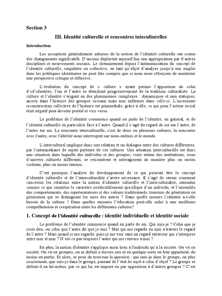Identité culturelle et interculturalité | PDF | Multiculturalisme ...