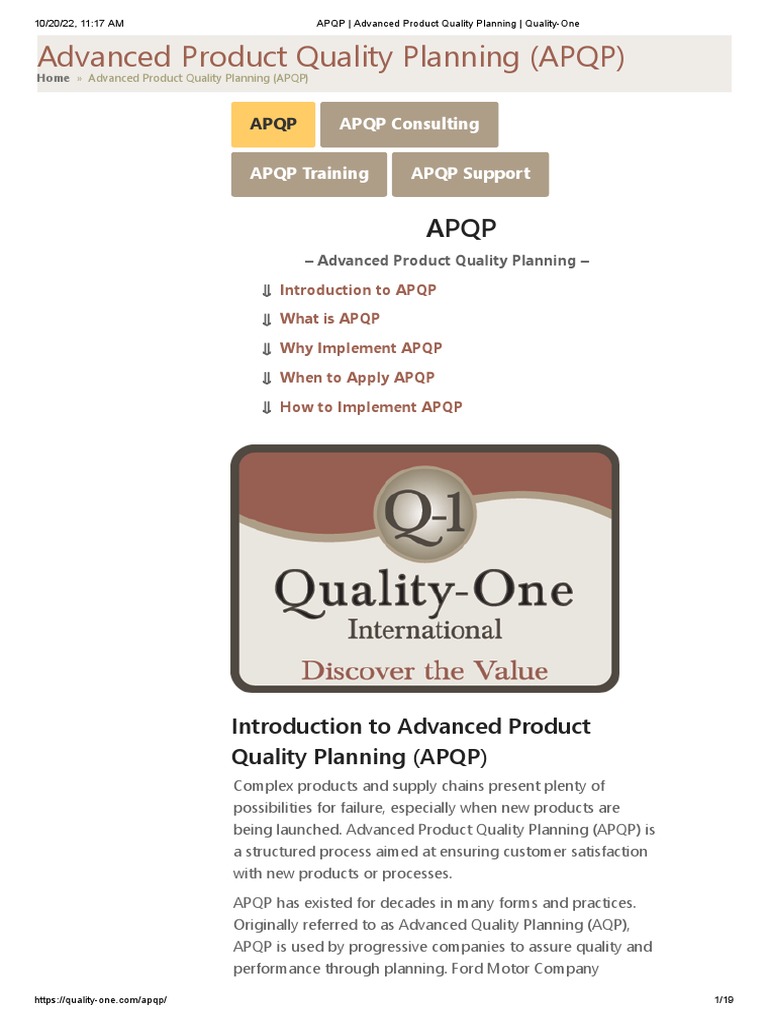 APQP - Advanced Product Quality Planning - Quality-One | PDF | Quality ...