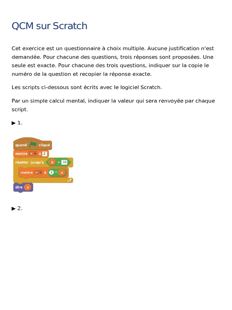 QCM Scratch : Exercice et Corrigé | PDF | Méthodes et références ...