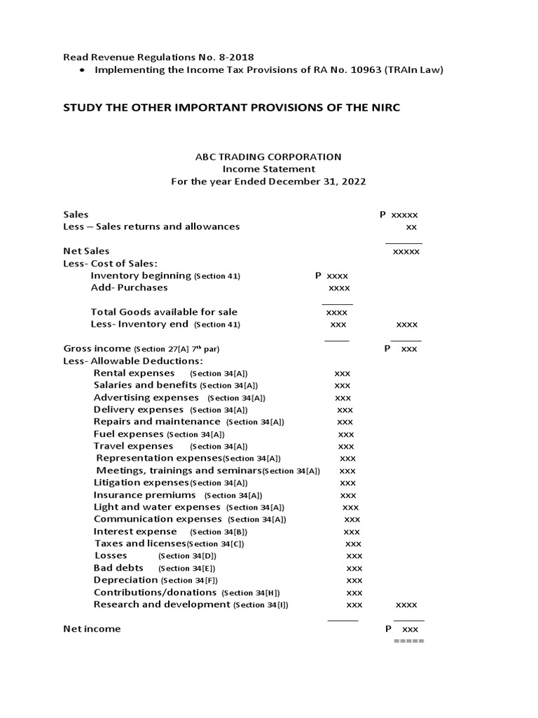 ABC Trading Corporation Income Tax Guide | PDF | Tax Deduction | Gross ...