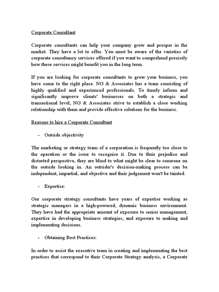 Corporate Consultant - An Overview | PDF | Consultant | Strategic ...
