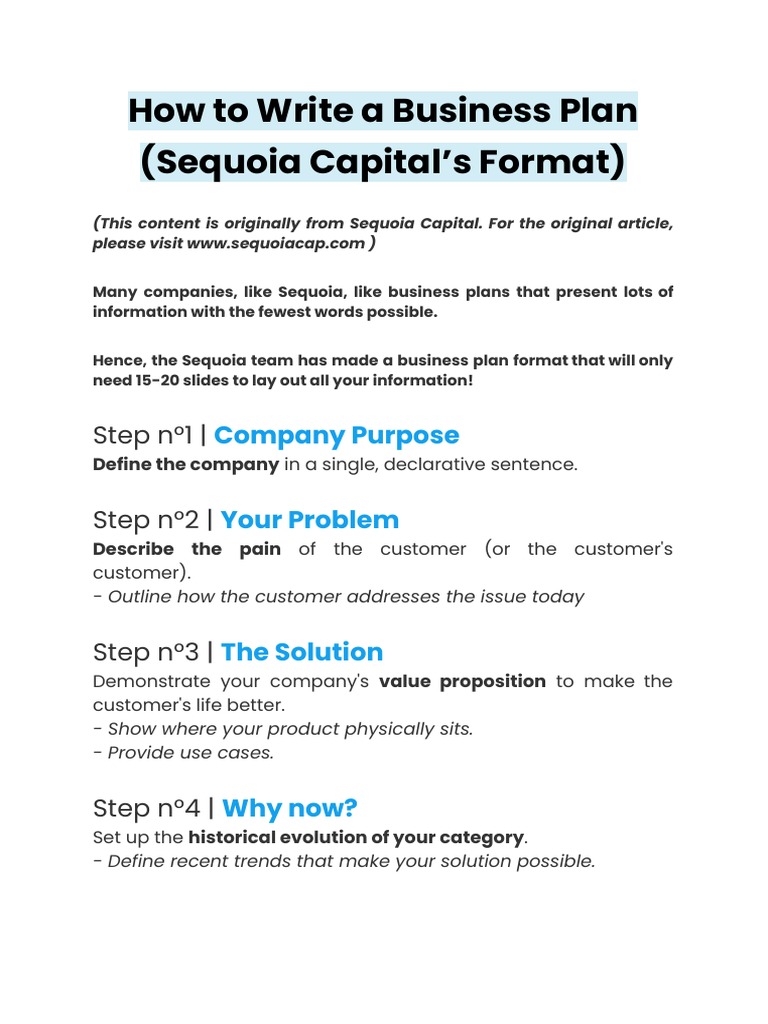 How to Write a Business Plan (Sequoia Capital’s Format) PDF