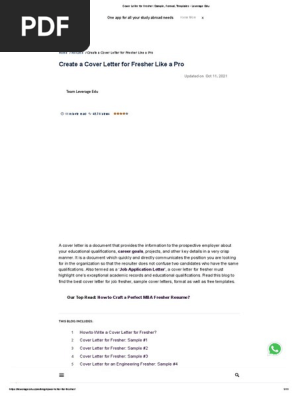 Cover Letter for Fresher_ Sample, Format, Templates - Leverage Edu