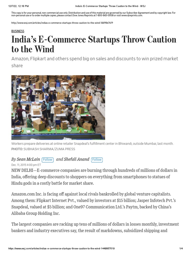 India's Startups Throw Caution To The Wind WSJ PDF E