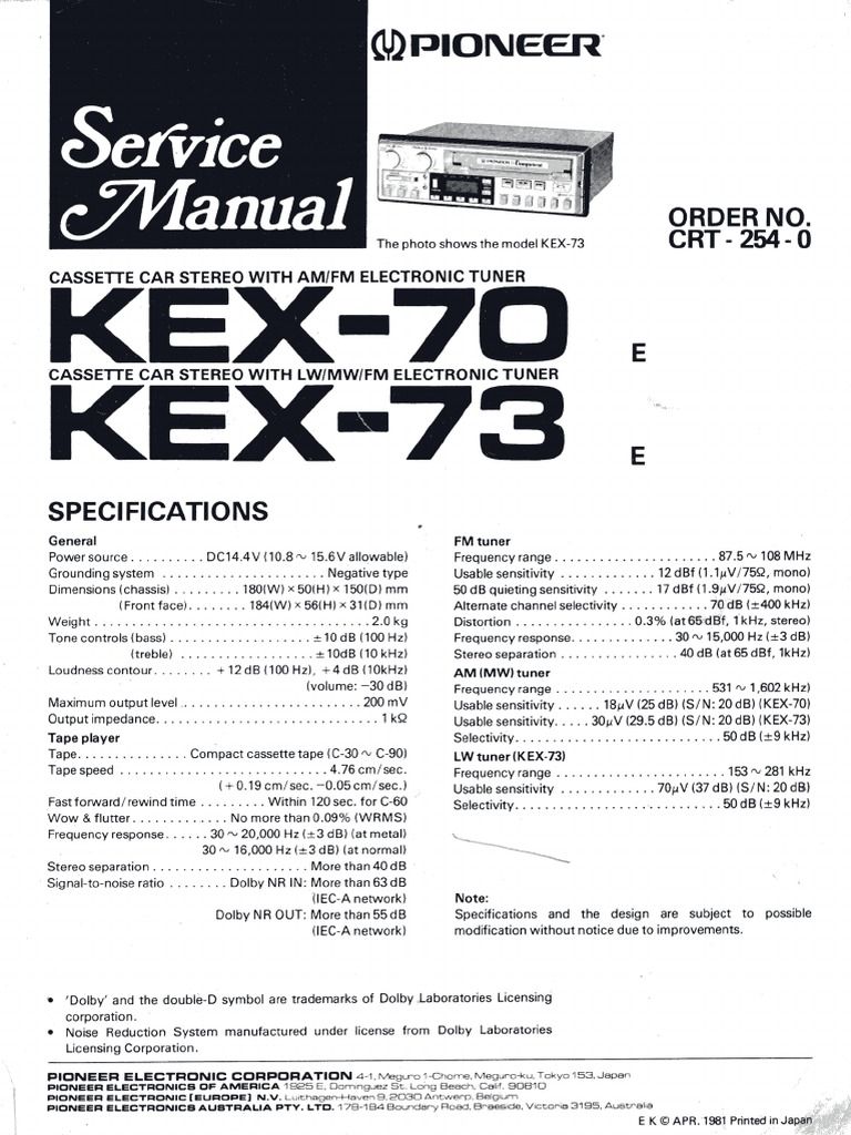 Pioneer kex 70 kex 73 pdf