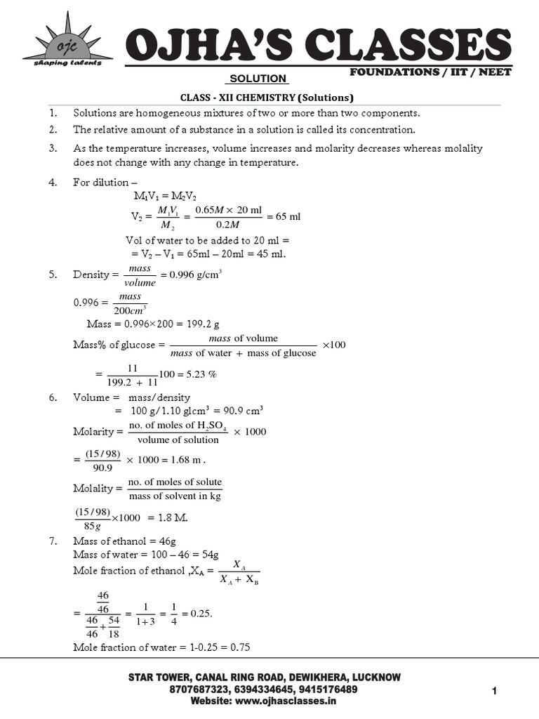 30 Nov 2022-Solution-Solutions-Class Xii | PDF | Solubility | Physical ...