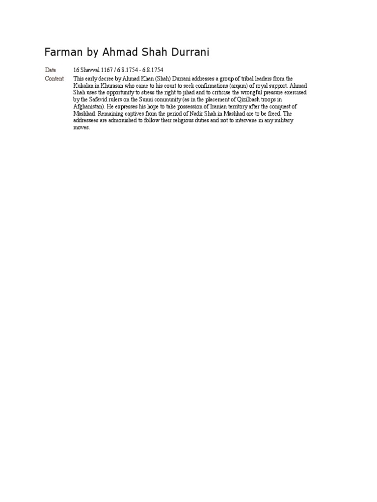 A decree addressing tribal leaders confirming royal support for jihad
