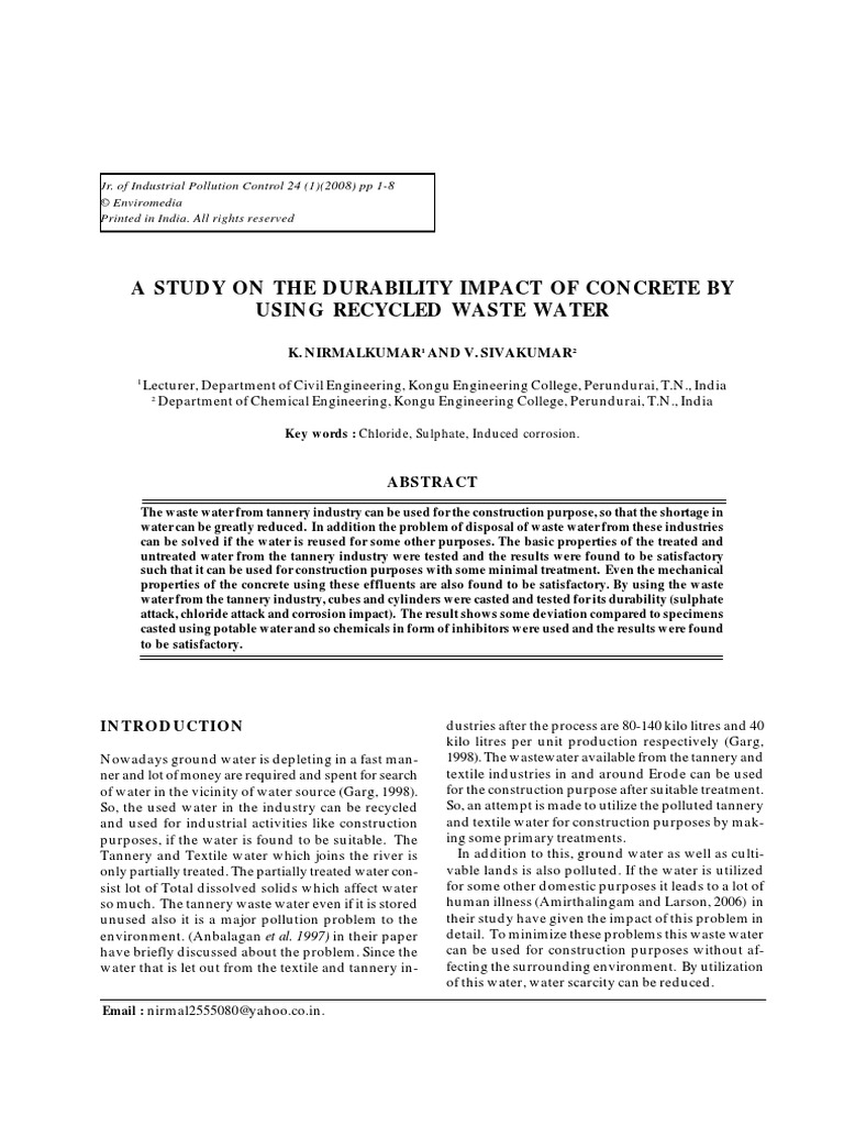 A Study On The Durability Impact of Concrete by Using Recycled Waste ...