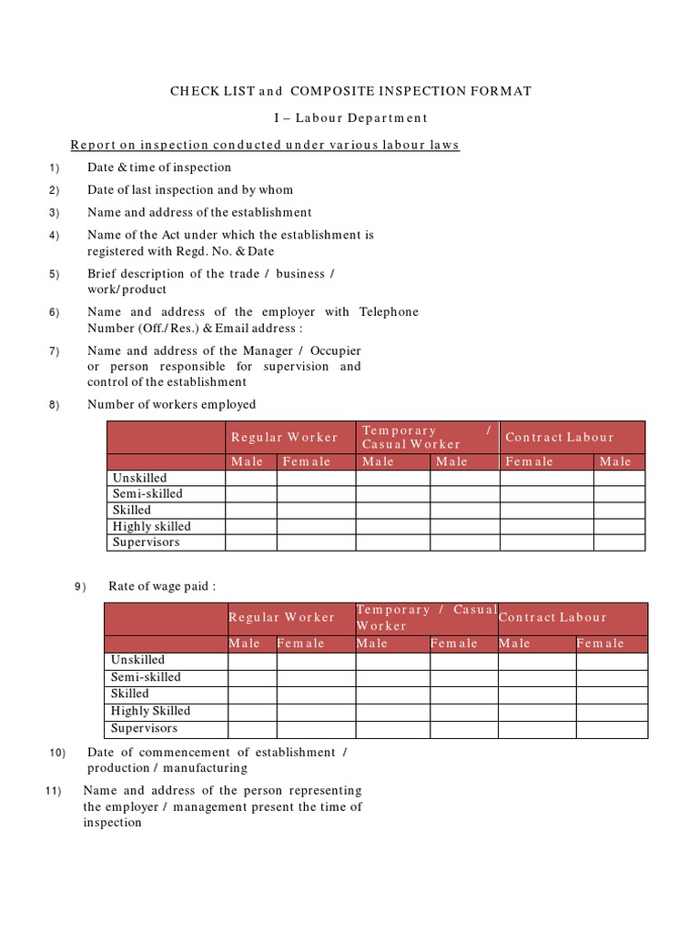 Labour Inspection Compliance Checklist | PDF | Employment | Government
