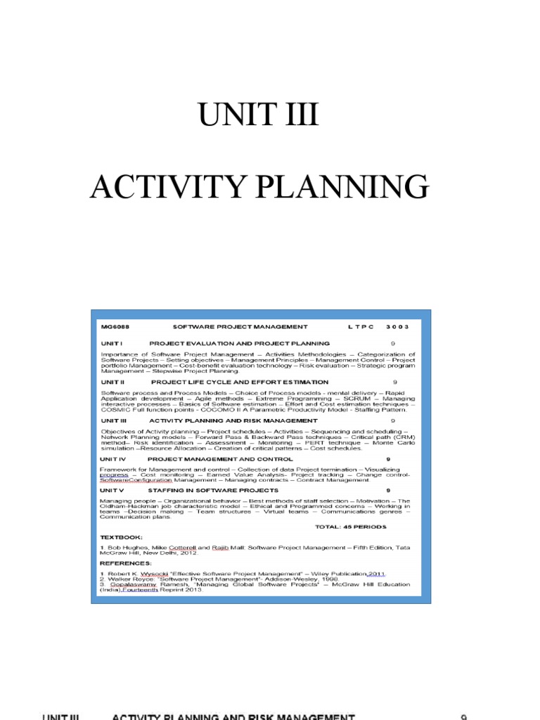 Activity Planning and Scheduling Guide | PDF | Risk | Software Prototyping