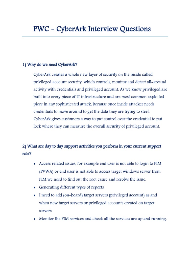 CyberArk Interview Questions | PDF