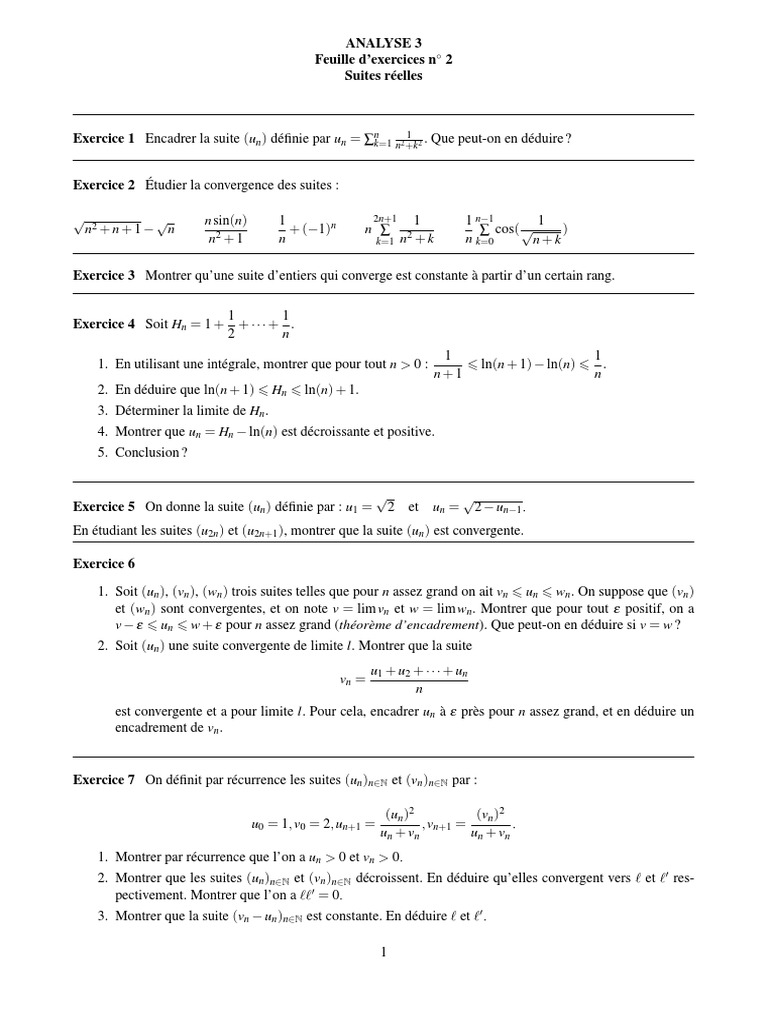 TD2 Analyse3 Suites | PDF | Limite (mathématiques) | Analyse réelle