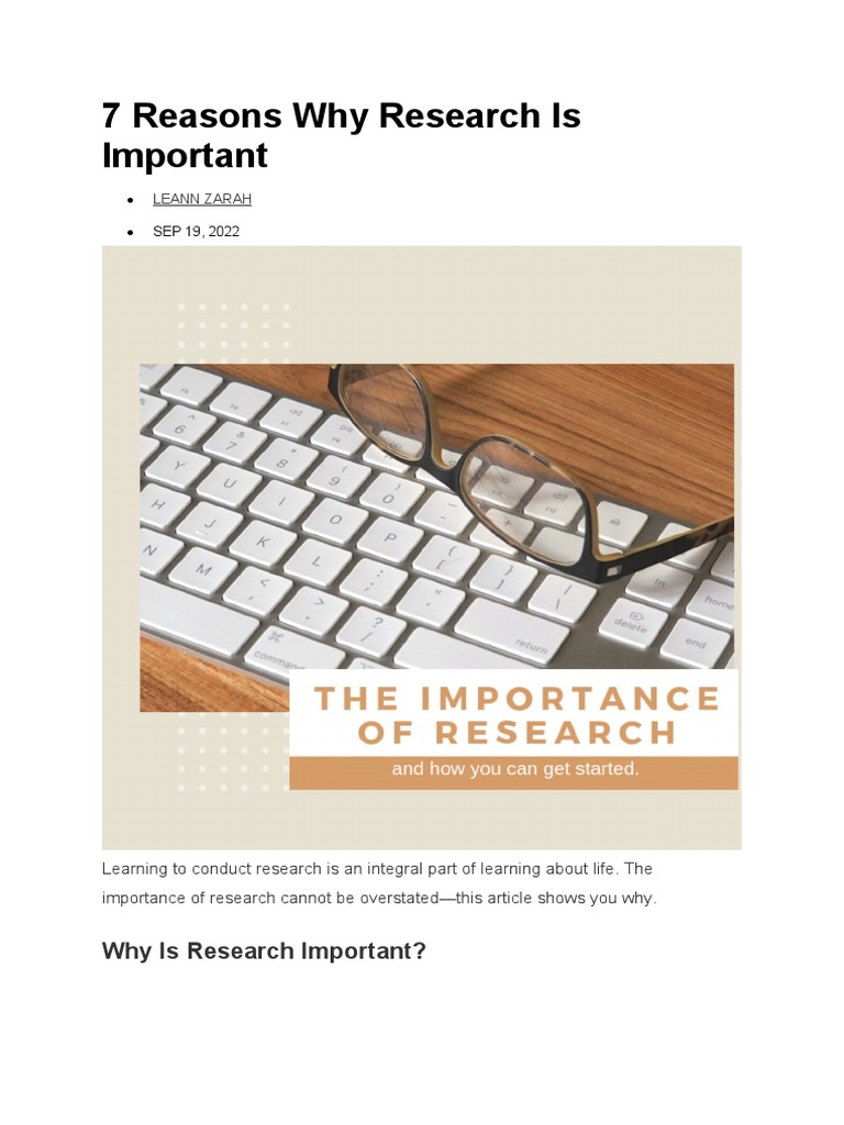7 Reasons Why Research Is Important Pdf Knowledge Learning
