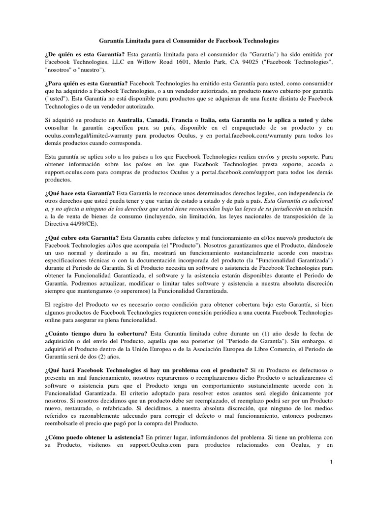 Limited Consumer Warranty Spanish PDF Software Facebook