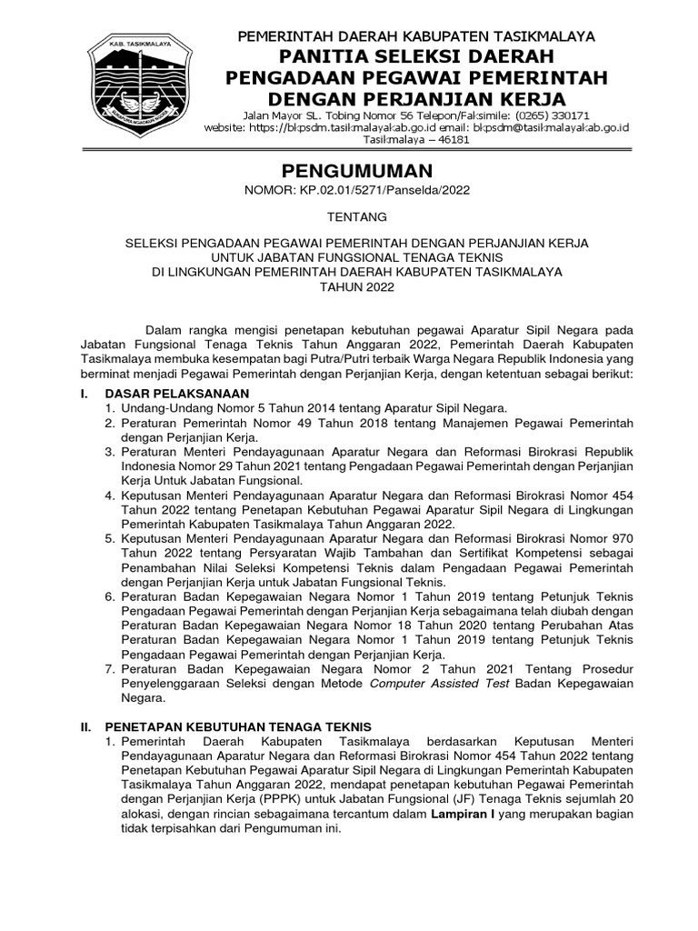 Pengumuman Seleksi PPPK Teknis 2022 Finale | PDF