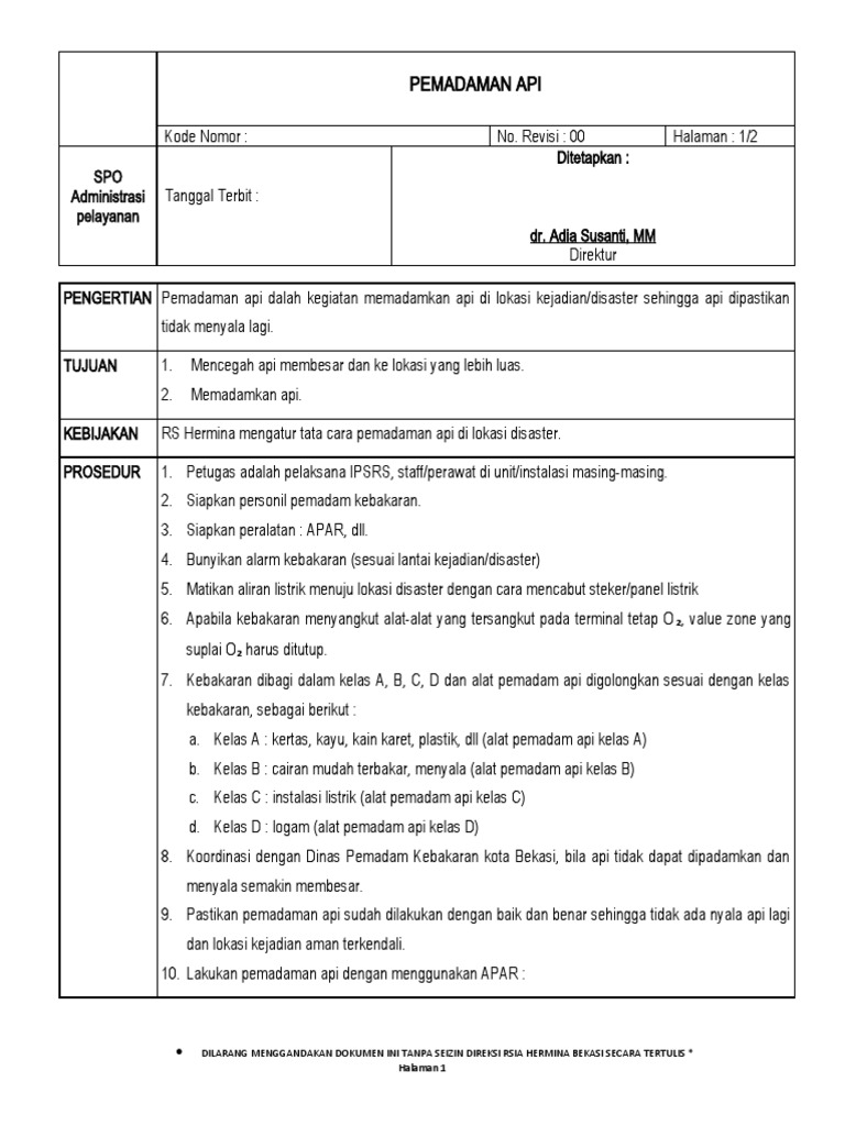 Prosedur Pemadaman Api RS Hermina | PDF