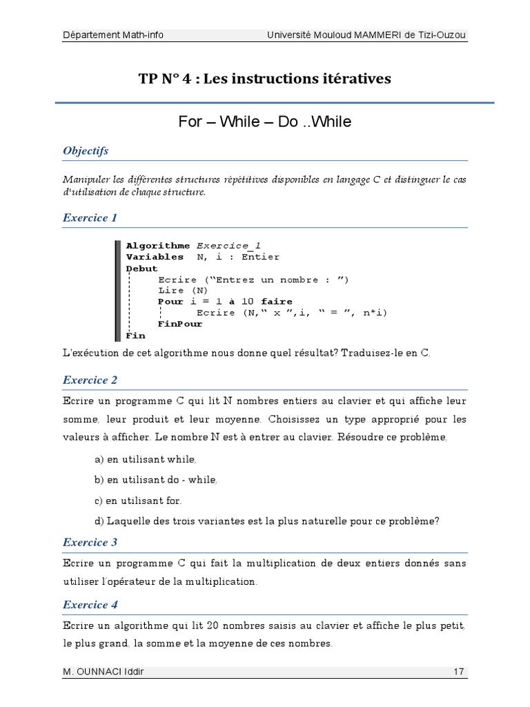 Instructions itératives en C : TP 4 | PDF | Programme informatique ...