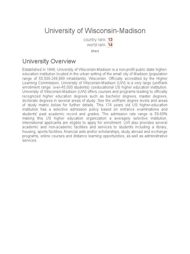 UW-Madison Overview and Admission Info | PDF | Social Science