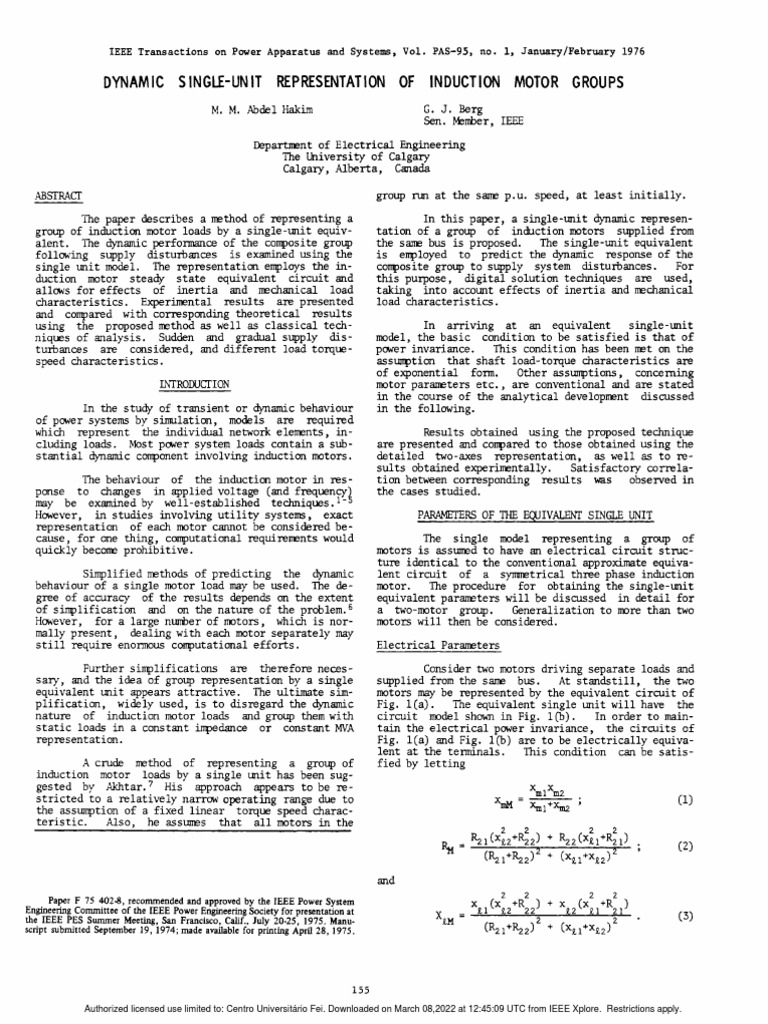 Dynamic SingleUnit Representation of Induction Motor Groups PDF