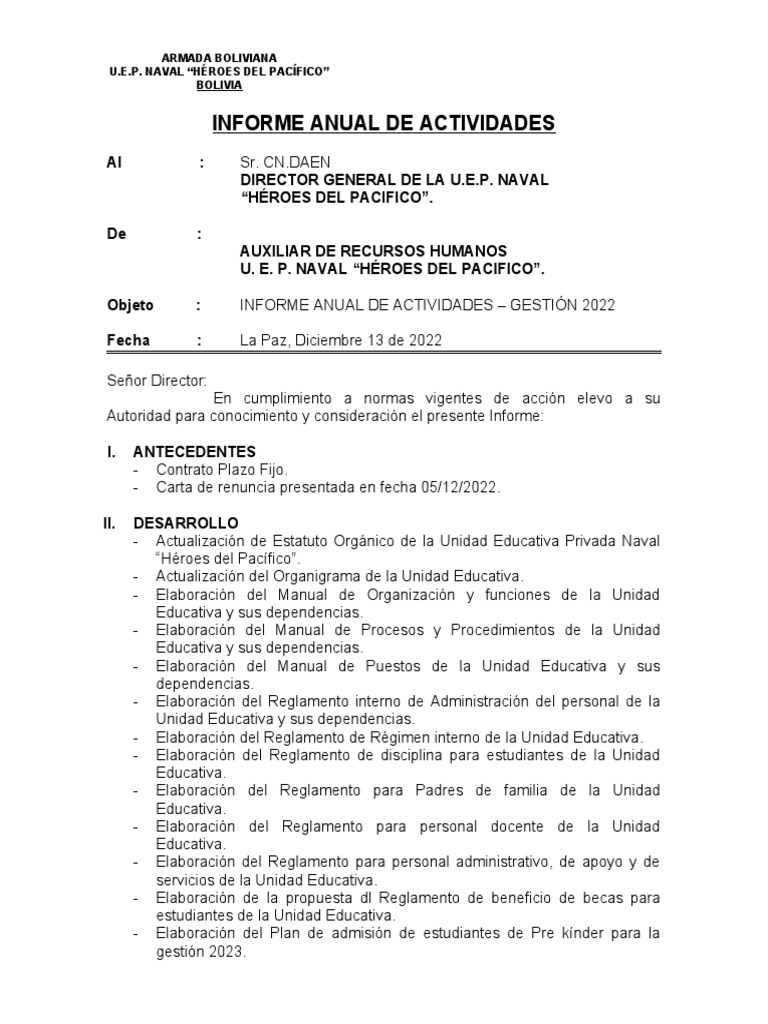 Informe Anual de Actividades 2022 | PDF | Gestión de recursos humanos ...
