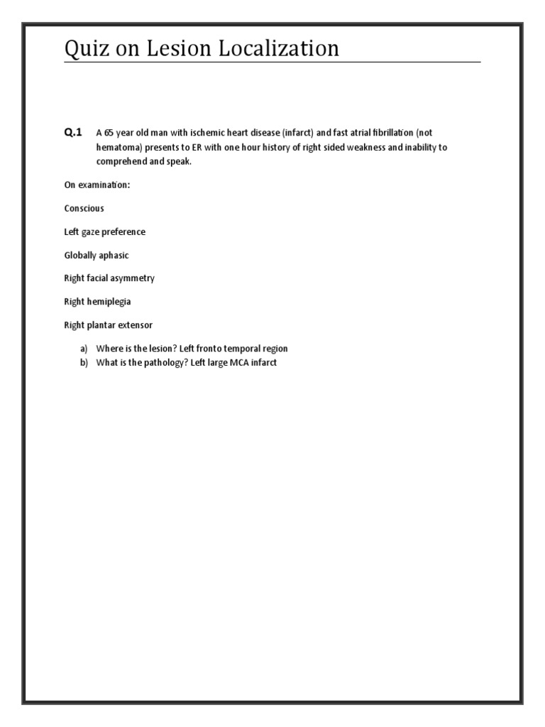 Neurology Lesion Localization Quiz | PDF | Human Leg | Amyotrophic ...