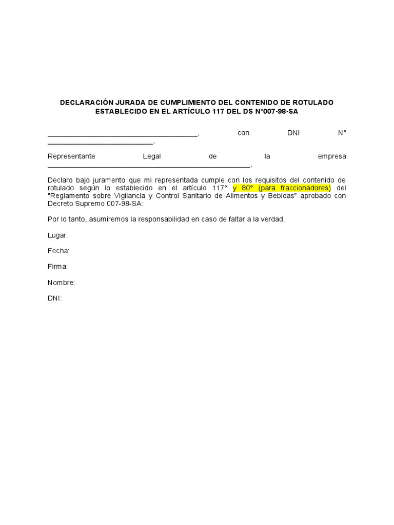 Modelo de Declaracion Jurada Rotulado | PDF