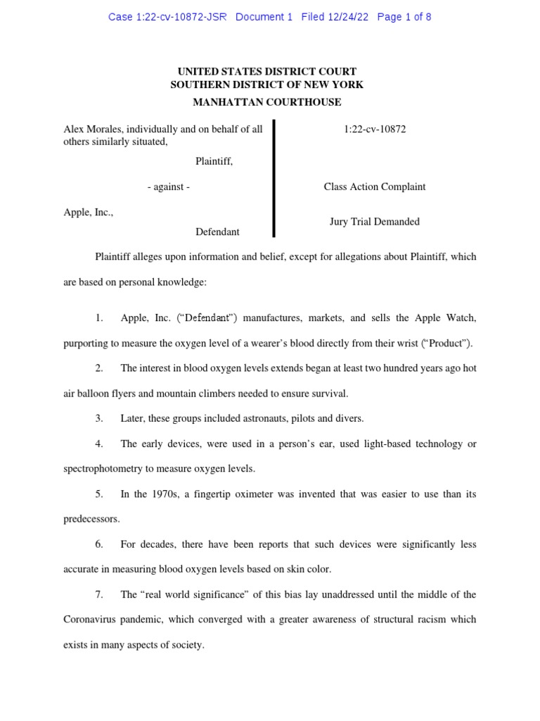 Apple Class Action Apple Watch and Dark Skin Tone PDF Consumer