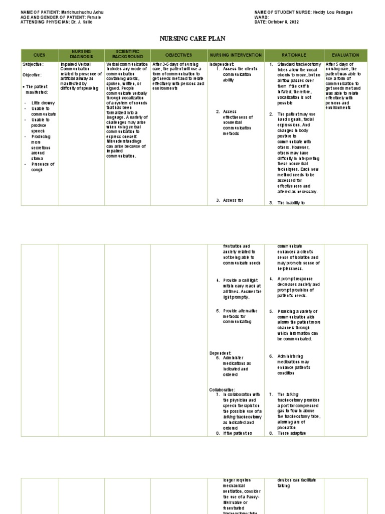 Nursing Care Plan for Impaired Communication | PDF | Communication ...