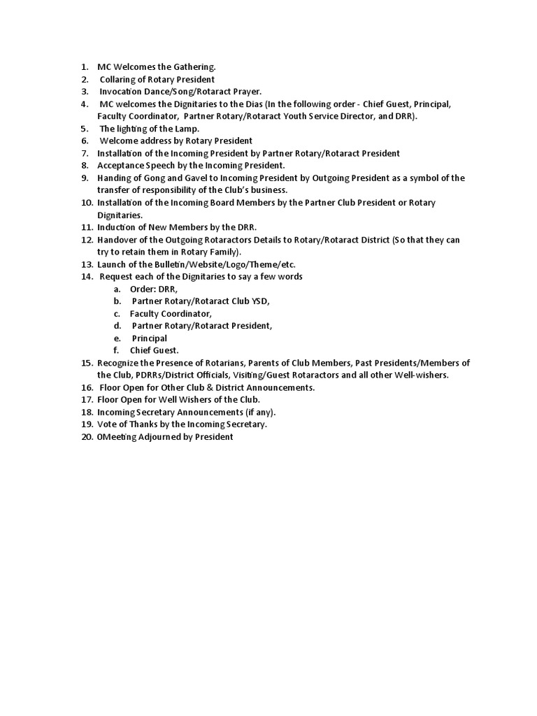 Rotaract Club Installation Ceremony Agenda | PDF | Travel
