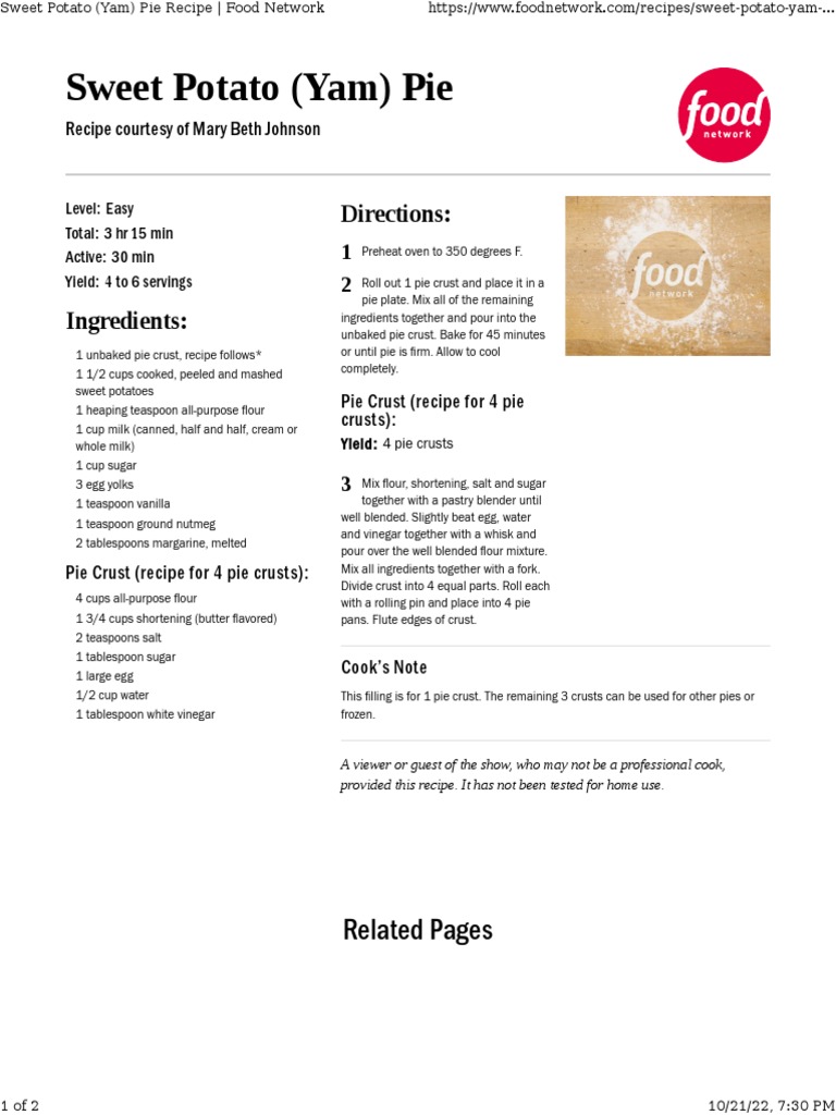 Sweet Potato (Yam) Pie Recipe PDF Sweet Potato Breads