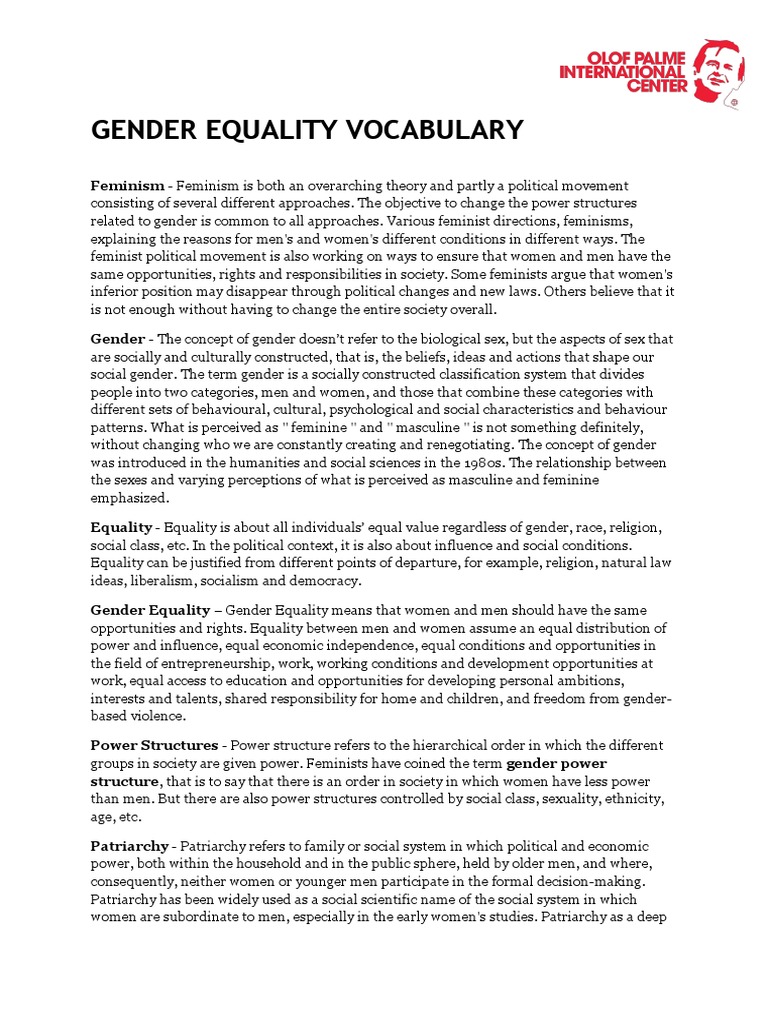 Gender Equality Vocabulary Overview | PDF | Gender | Gender Studies