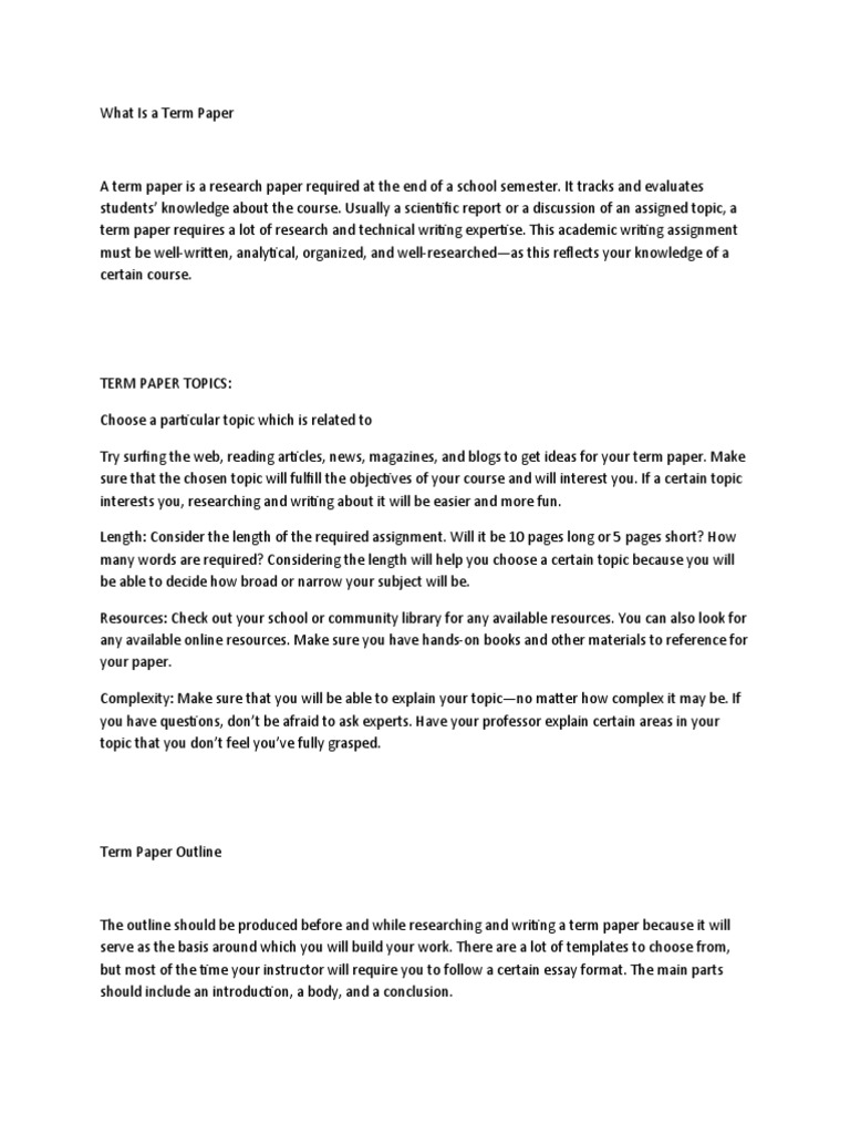 Term Paper Guidelines PDF Expert Cognition