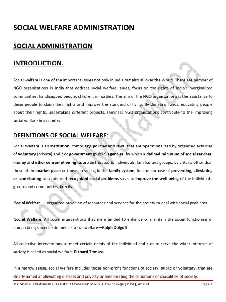 Social Welfare Administration Overview | PDF | Welfare | Social Work