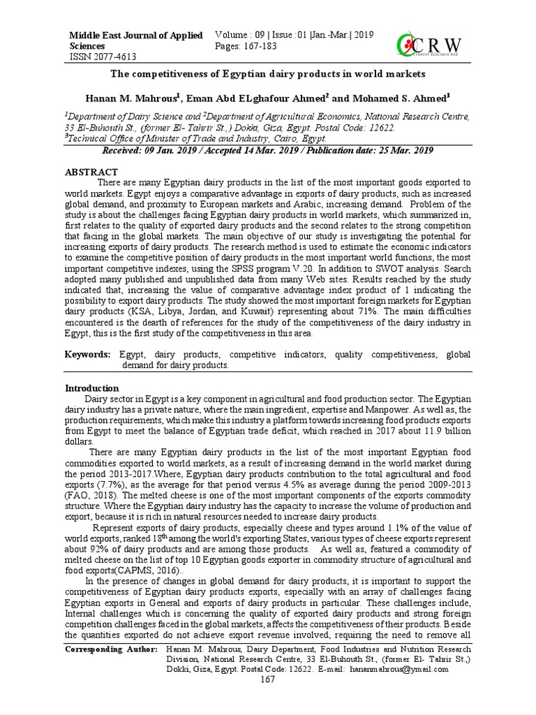 Cheese Market PDF Comparative Advantage Egypt