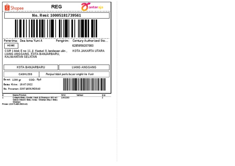 Contoh Label Resi J&T Non COD | PDF