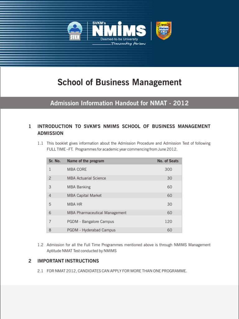 NMIMS 2012 MBA Admission Guide | PDF