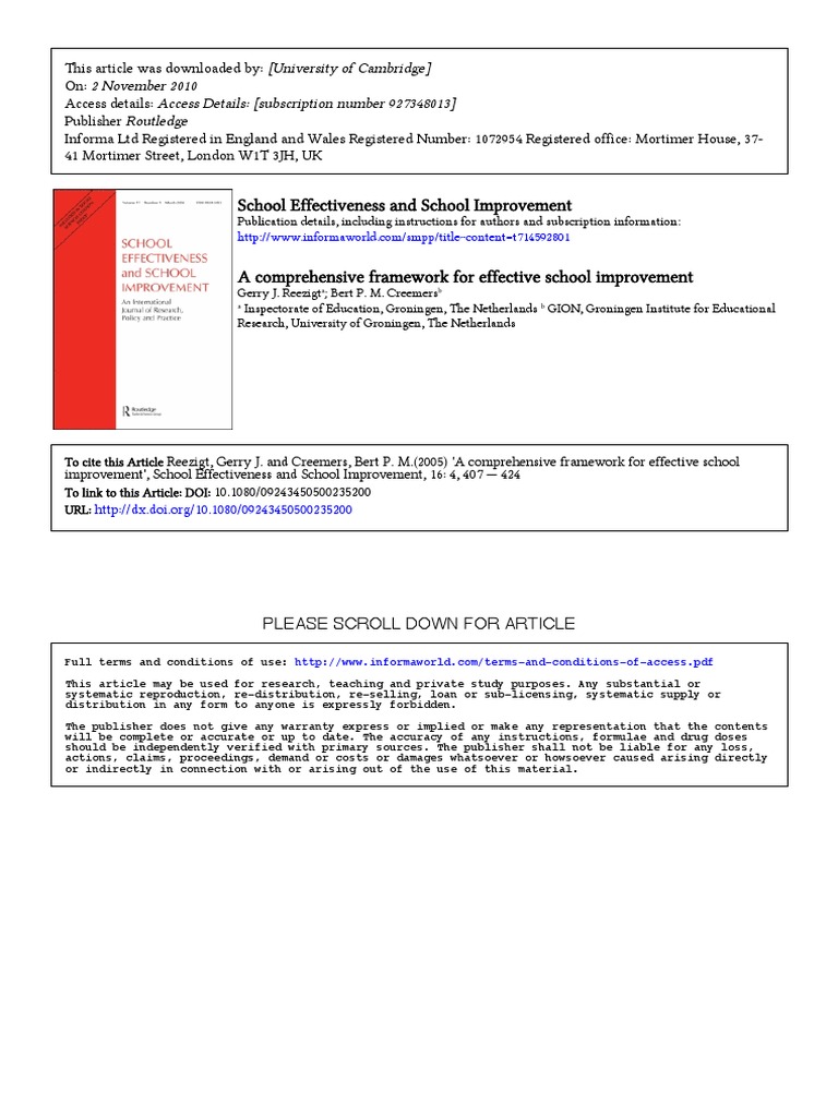 Comprehensive Framework for School Improvement | PDF | Teachers | Schools