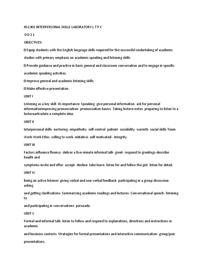 HS1301 Interpersonal Skills Laboratory | PDF | Conversation | Nonverbal ...