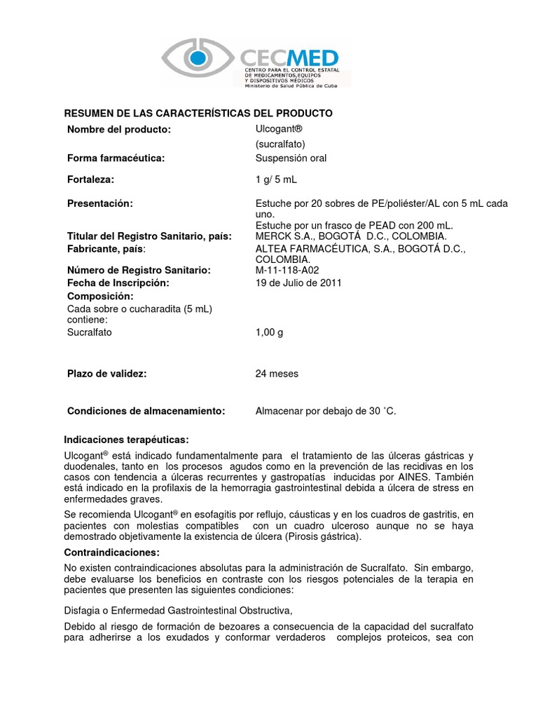 M11118a02 Ulcogant 1g - 5 ML Suspension | PDF | Medicamentos con receta ...