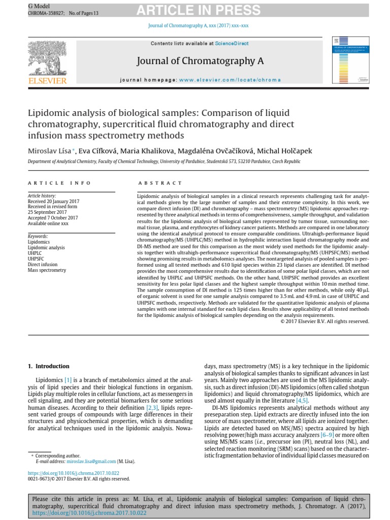 Lipidomic Analysis of Biological Samples Comparison of Liquid