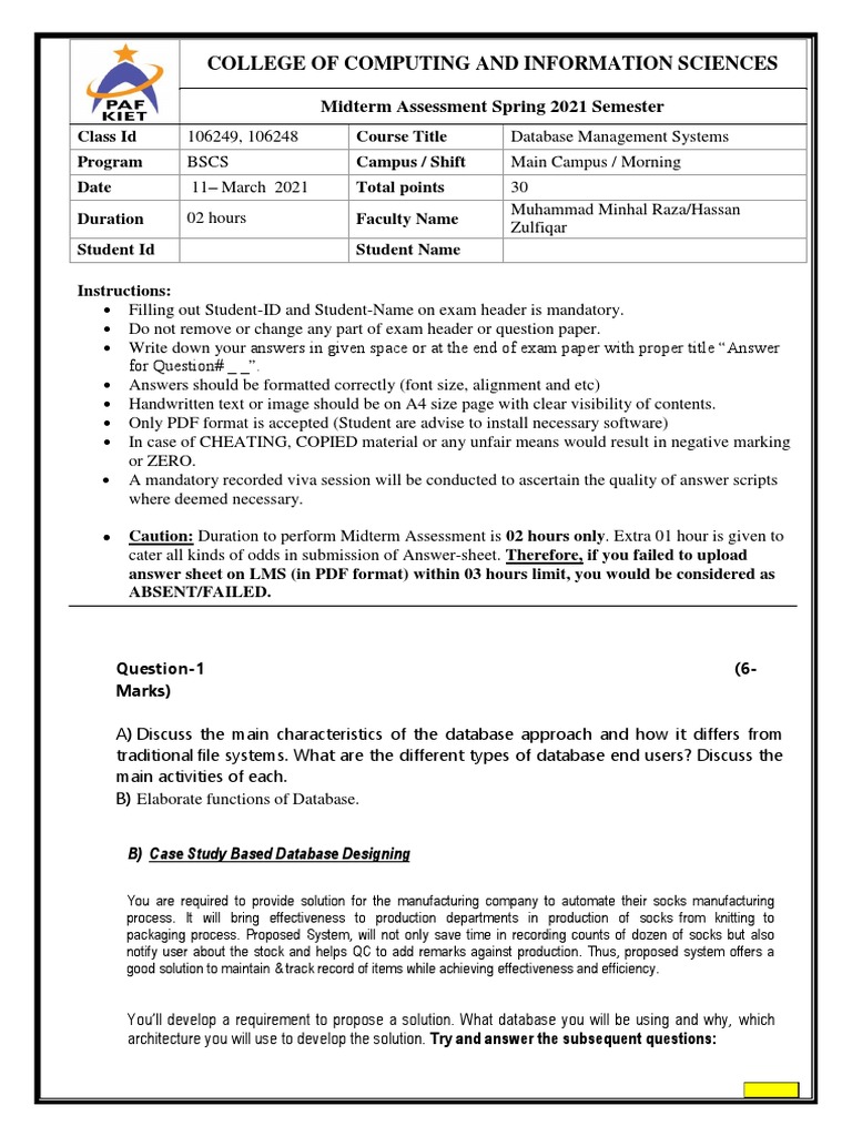 Database Management Midterm Assessment | PDF | Databases | Computing