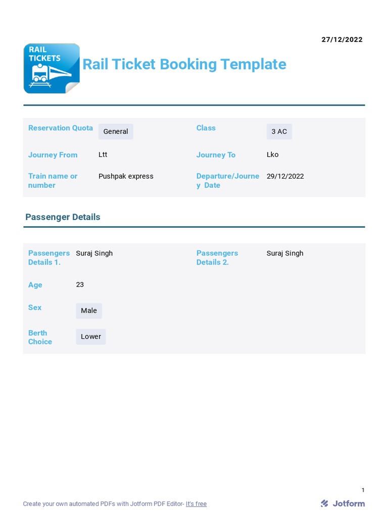 Rail Ticket Booking Template PDF | PDF