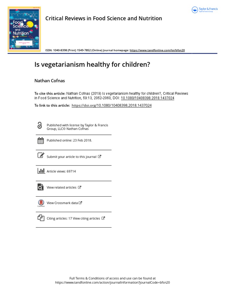 Is Vegetarianism Healthy For Children Cofnas 2019 | PDF | Vegetarianism ...