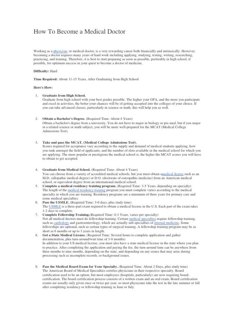 Steps to Become a Medical Doctor | PDF | Residency (Medicine) | Doctor ...