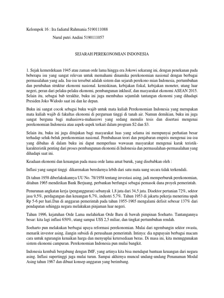 Sejarah Perekonomian Indonesia 1945-2023 | PDF